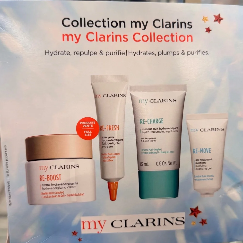 My Clarins Collection 4-Piece Skincare Set Re-Boost Re-Refresh Re-Charge Re-Move